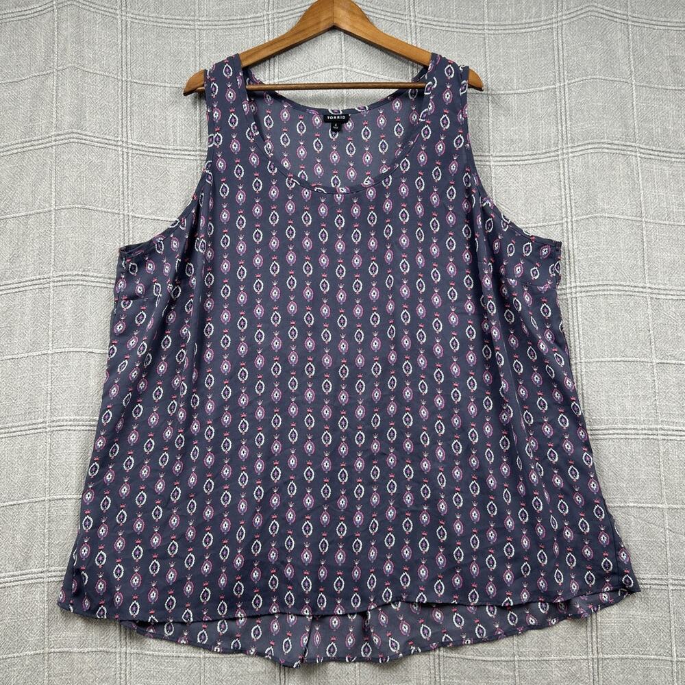 Torrid Tank Top Plus Size 4 Mandala Aztec Print Georgette Pleated Back Hi-Lo
